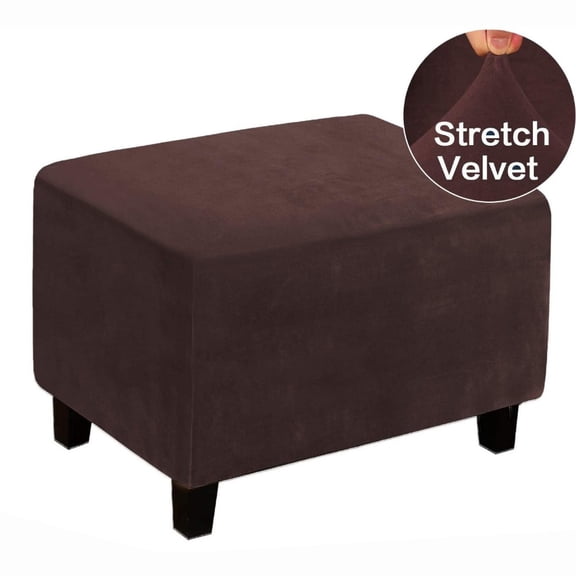 Rectangle Ottoman Slipcover with Stretch Velvet Plush Fabric, Footstool Protector for Storage Stool, Full Coverage with Elastic Bottom, Washable and Non-Slip, Easy to Install