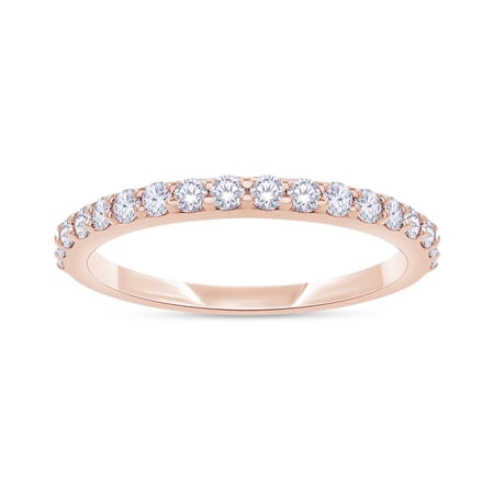 AFFY Half Eternity Wedding Band Ring for Women, 0.35 Carat (ctw) Round Cut Lab Grown Diamond Ring in 14K Rose Gold Plated 925 Sterling Silver FGH, SI Quality Size-4