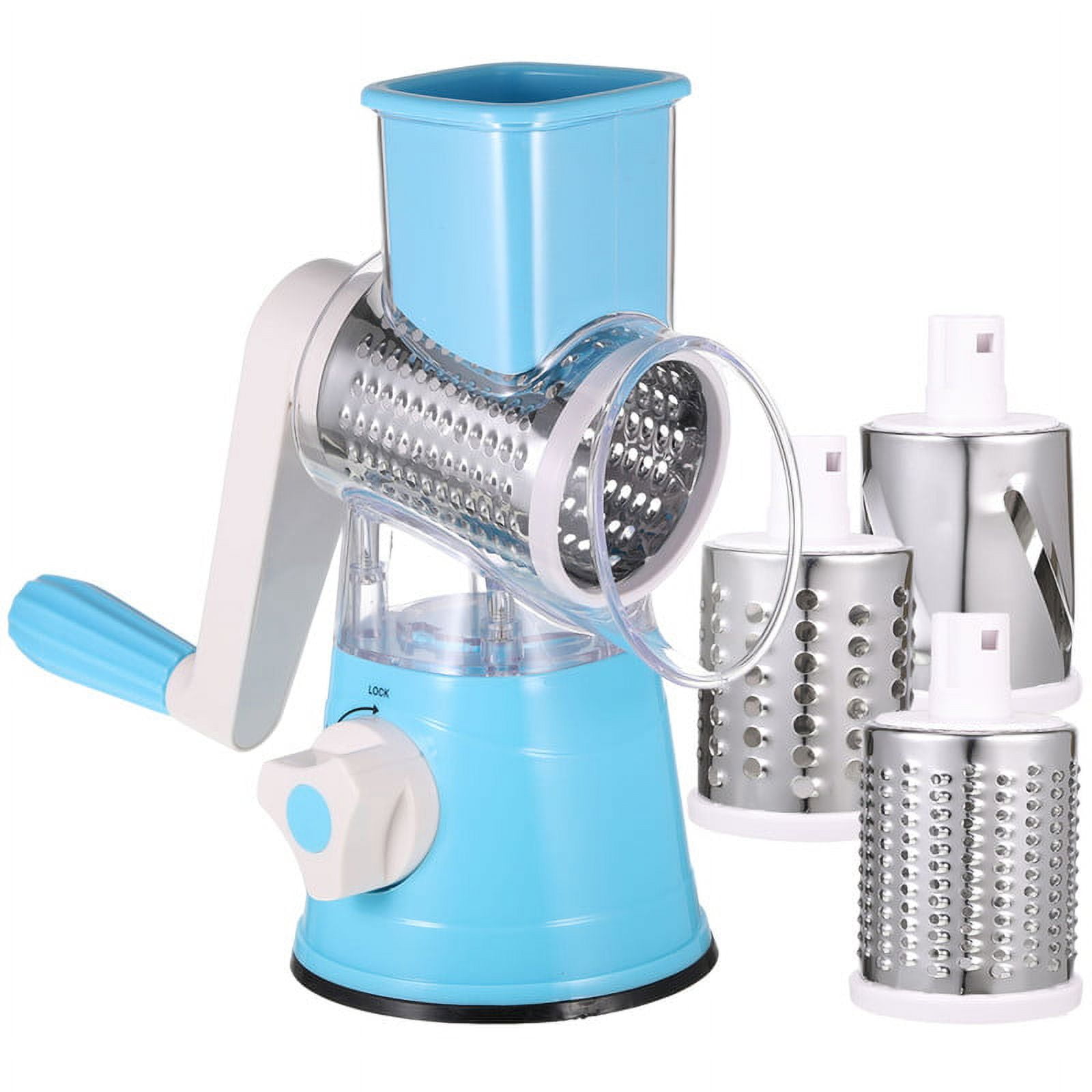 NEW! TURQUOISE STAINLESS STEEL TABLETOP ROTARY DRUM GRATER, SHREDS & SLICES