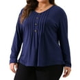 thumbnail image 2 of DARING DIVA Women's Plus Tops Pleated Front V Neck Button Blouses 4X Navy Blue, 2 of 6