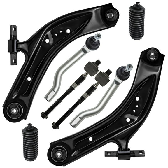 Detroit Axle - 8pc Front End Suspension Kit for 2014-2019 Nissan Rogue Sport Qashqai, 2 Lower Control Arms with Ball Joint 4 Inner Outer Tie Rods 2 Boots 2015 2016 2017 2018 Replacement