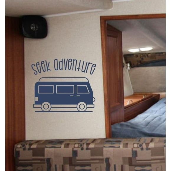Seek Adventure Retro Camper Camping Decals RV Wall Decor Art Stickers 23x19-Inch Deep Blue