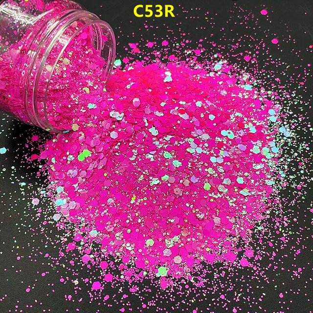 20 g/bolsa láser hexágono holográfico brillo grueso puntas de uñas polvo de brillo copos de sirena brillo resina cristal barro Tan Jianjun unisex