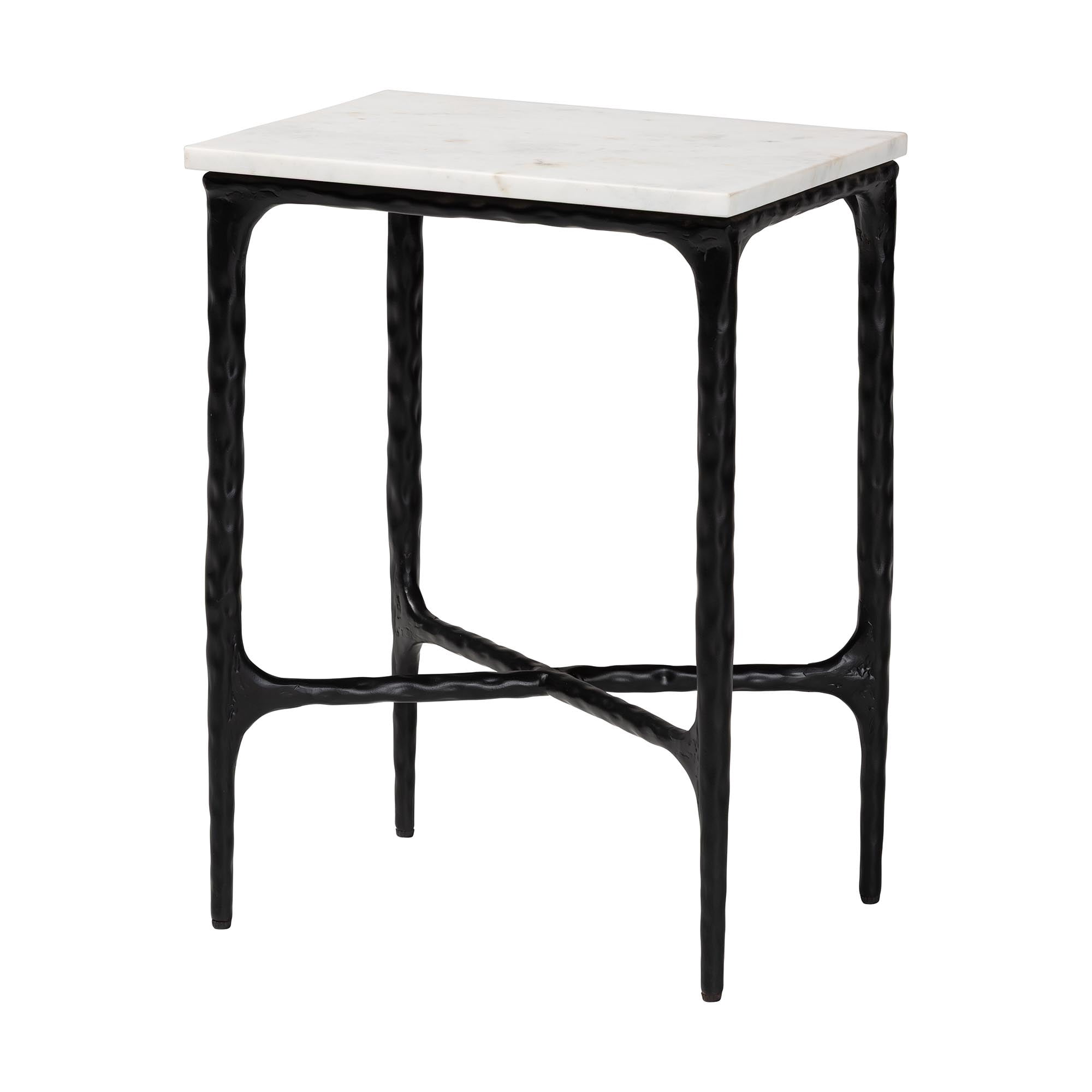 Baxton Studio Akanji Marble End Table - Modern Rustic Accent Table with Hand-Forged Metal Frame for Living Room or Seating Areas, Rectangle