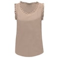 thumbnail image 4 of Tank Tops for Women V Neck Ruffle Solid Color Sweet Sleeveless Vests, 4 of 5