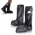 thumbnail image 1 of Paquete de 4 (2 pares) cubrezapatos negros impermeables reutilizables, talla 2X-Large, 13.2 pulgadas de largo y 16.1 pulgadas de alto, con cierre lateral, botones, suela de goma y correas elásticas, 1 of 9