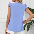 thumbnail image 3 of Blusas de gasa con cuello en V de verano para mujer, blusas holgadas de gasa de manga corta con volantes de Color en contraste a la moda para mujer, 3 of 5