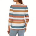 thumbnail image 3 of Garbnen Puff Sleeve Shirt Striped V Neck 3/4 Sleeve Tops for Women Color Block Dressy Three Quarter Length Sleeve Woman Tunic Tops, 3 of 4