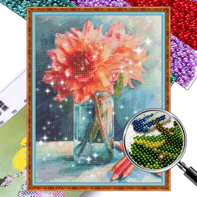 Kit Punto Cruz Flores Con Cuentas Bordado Artística para El 9CT 40x52cm
