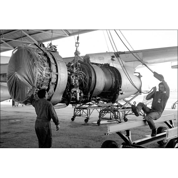 24"x36" Gallery Poster, TF33 jet turbine engine at Davis-Monthan AFB 1984