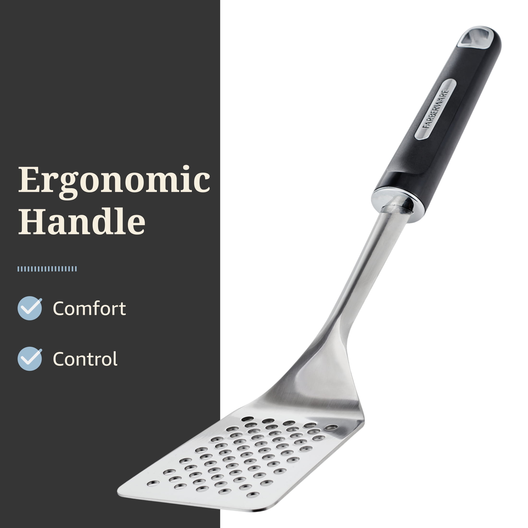 Farberware Professional Stainless Steel Slotted Kitchen Spatula/Turner with Black Handle