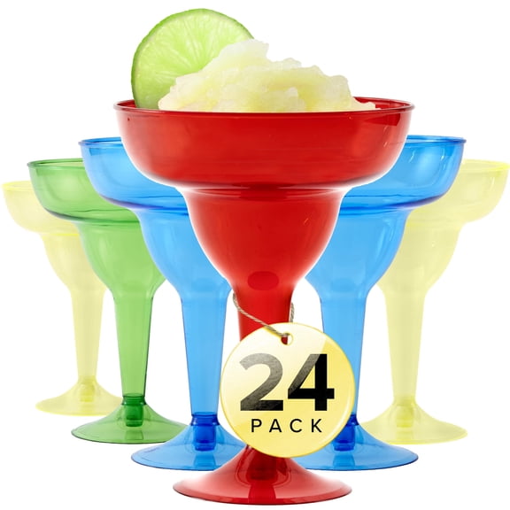 Stock Your Home Multicolor Plastic Margarita Glasses Disposable (Set of 24) Decorations for Cinco de Mayo Parties, Colorful Cocktail Cups for Tropical Party Supplies - Large 12 oz Hurricane Glasses