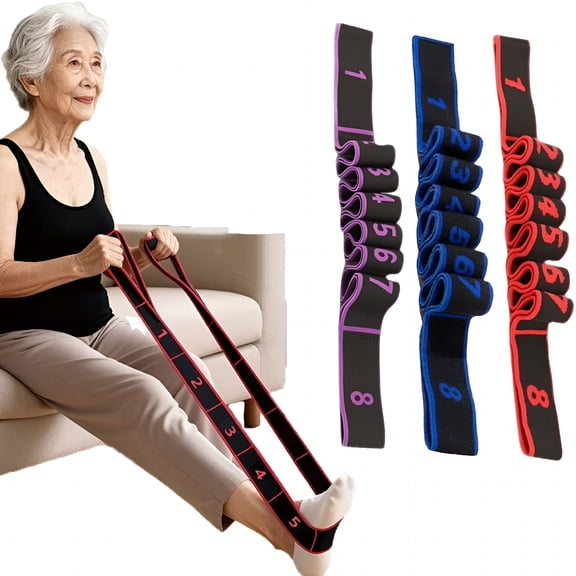 BESTSKY Numbered Resistance Band for Seniors,Fitness Resistance Band for Stretching And Yoga,8 Section Number Elastic Stretch Strap,With Hand Grippers,For Glutes Legs Training,For Women Men