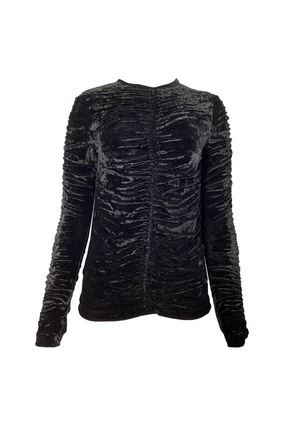 Ruched Long Sleeve Top in Black Velvet