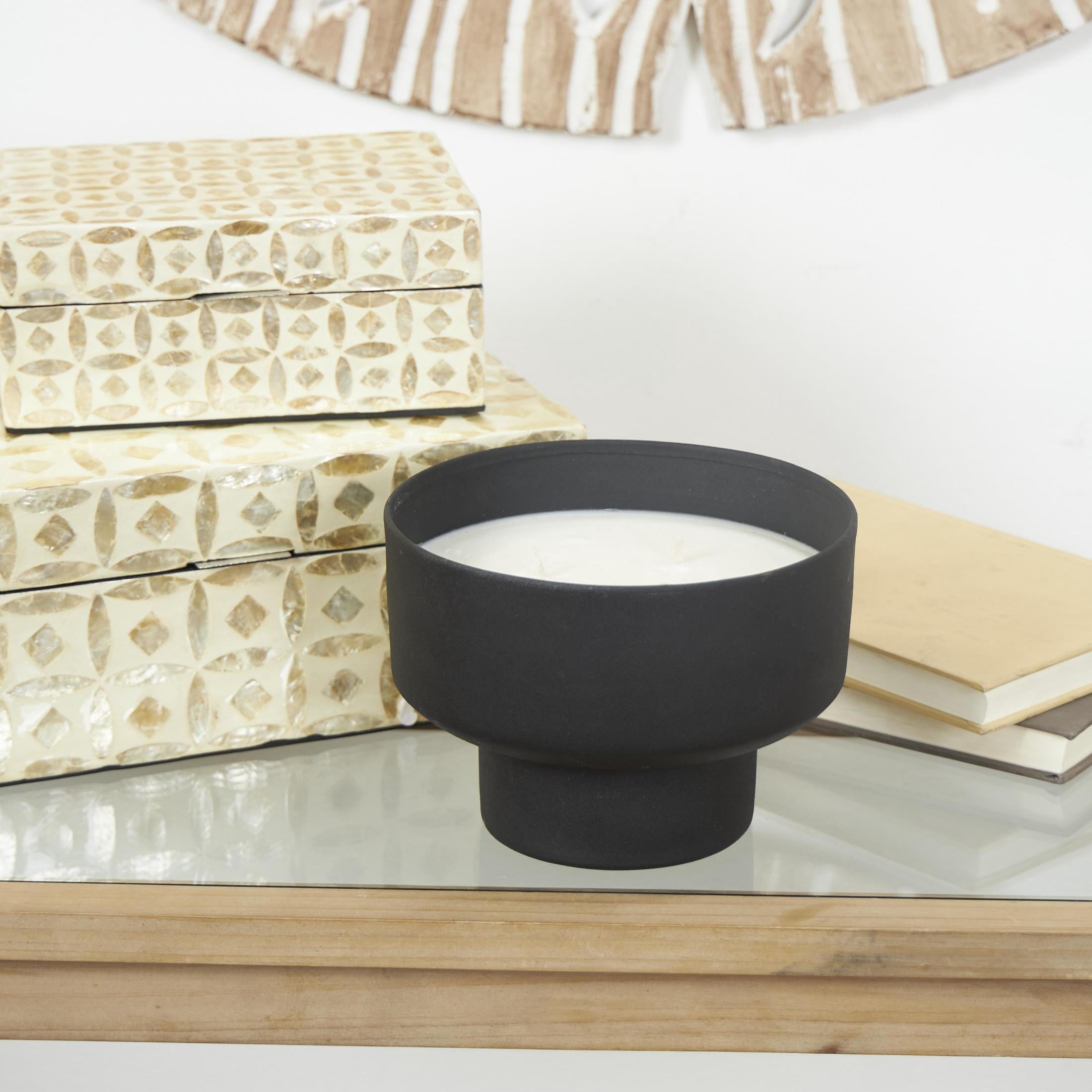 DecMode Black Metal Campfire Scented Matte 50 oz 3 Wick Candle with White Wax