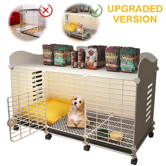 Msbyewd 2-in-1 Dog Crate End Table – Rolling Wire Cage with Removable Tray, Comfortable Indoor Kennel for Any Size Dog