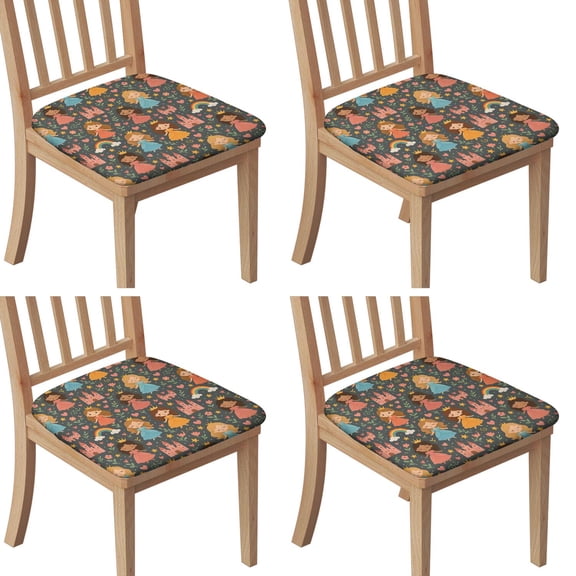 Colorful Princess Castle Pattern Seat Covers for Dining Room Chairs Set Of 4,Stretch Printed Washable Chair Seat Cover with Elastic Ties and Button,Removable Waterproof Couch Cushion Covers