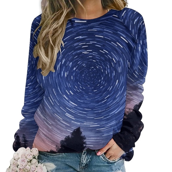 Galaxy Star Outer Space Women's Floral Printed Sweatshirt Long Sleeve Crewneck Casual Loose Vintage Graphic Pullover Tops