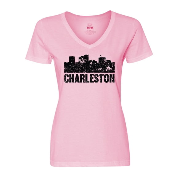 Inktastic Charleston Skyline Grunge Women's V-Neck T-Shirt
