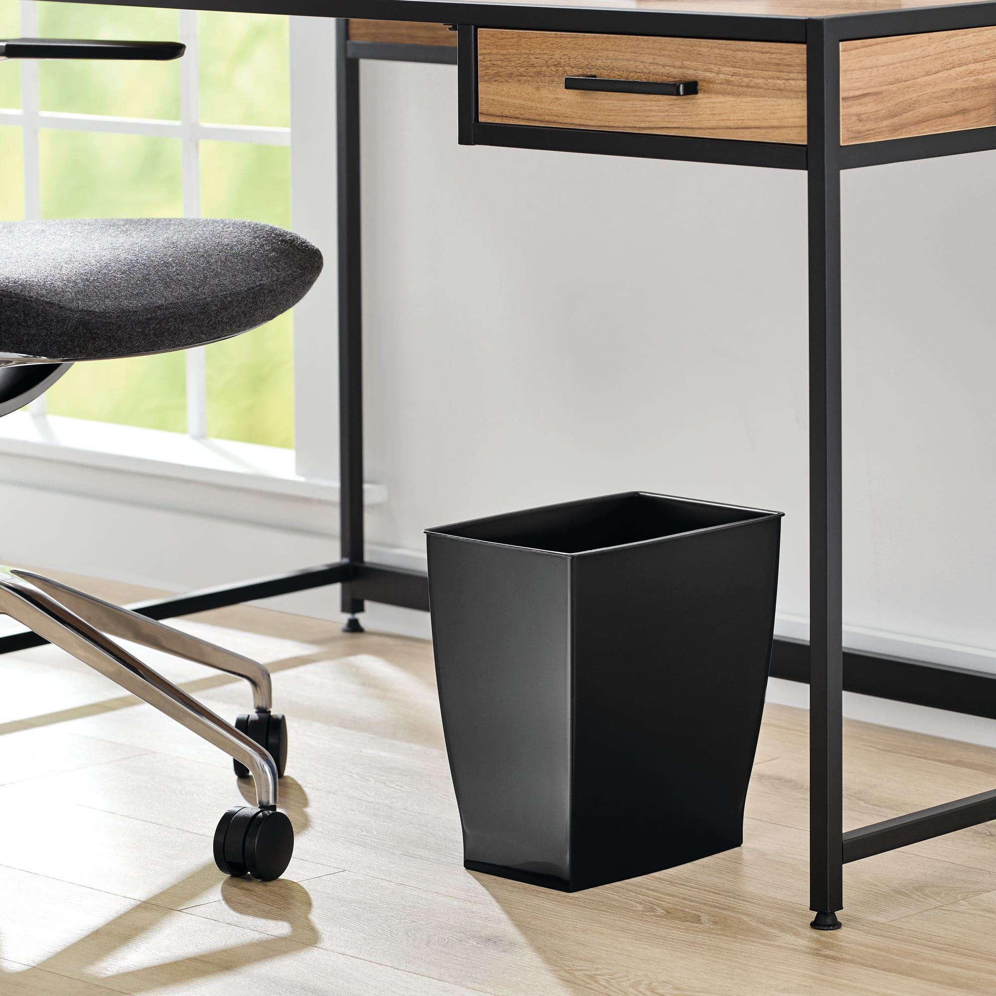 iDesign Bathroom Vanity Trash Can, 2.5 Gallon Plastic Rectangular Open Top Garbage Bin, 2 Pack, Black