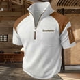 thumbnail image 2 of MYAOYI Mens Tops Casual Stand Collar Short Sleeve Polo Shirt Quarter Zip Waffle Knit Workwear Daily Wear Top, 2 of 9