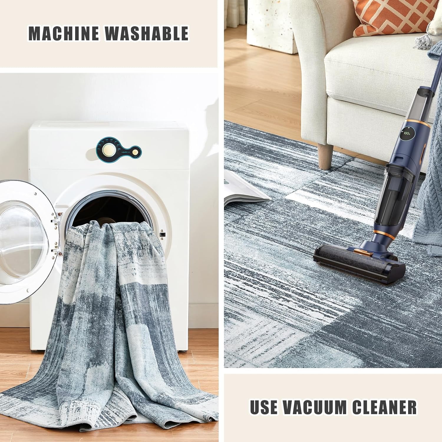 VK·LIVING Area Rugs Machine Washble Rug 8'x 10' Modern Decor Rug Thin Living Room Rug Non Slip Bedroom Rug Soft Low Pile Rug Lightweight Rug