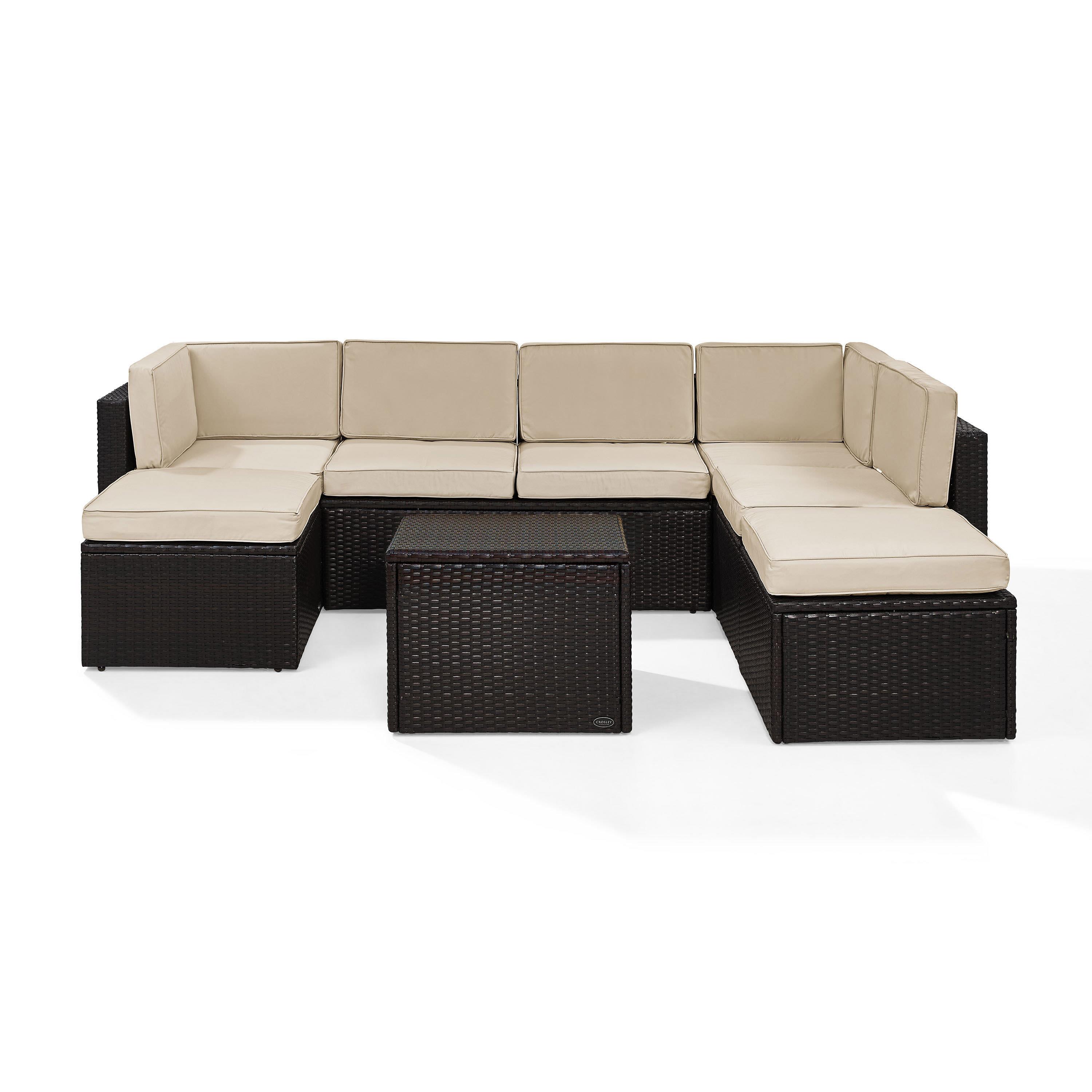 Crosley Palm Harbor 8 Piece Wicker Patio Sectional Set in Brown and Sand - image 2 of 6