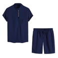 thumbnail image 1 of Birdeem Ensemble 2 Pcs d'Été pour Hommes Col Montant Mode Chemise Décontractée Manches Courtes et Shorts Ensemble Col Rabattu, 1 of 12