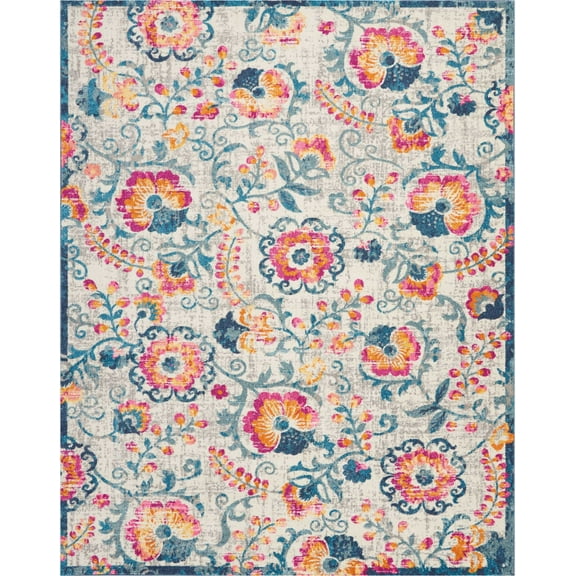 4 x 6 ft. Ivory & Blue Floral Vines Area Rug
