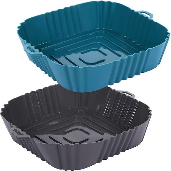Air fryer silicone liners ,2pcs 7.7in reusable silicone air fryer liners, For 4 to 6 QT square silicone air fryer liners for Food Safe Air fryers Oven Accessories (blue gray)