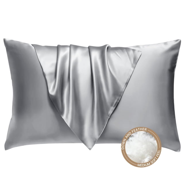 Almohada BHZ King Size de Plumas de Ganso Gris con Funda de Satén