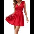 thumbnail image 2 of Vestido de Verano para Mujer, con Mangas con Volantes y Cuello en V Rojo XL, 2 of 9