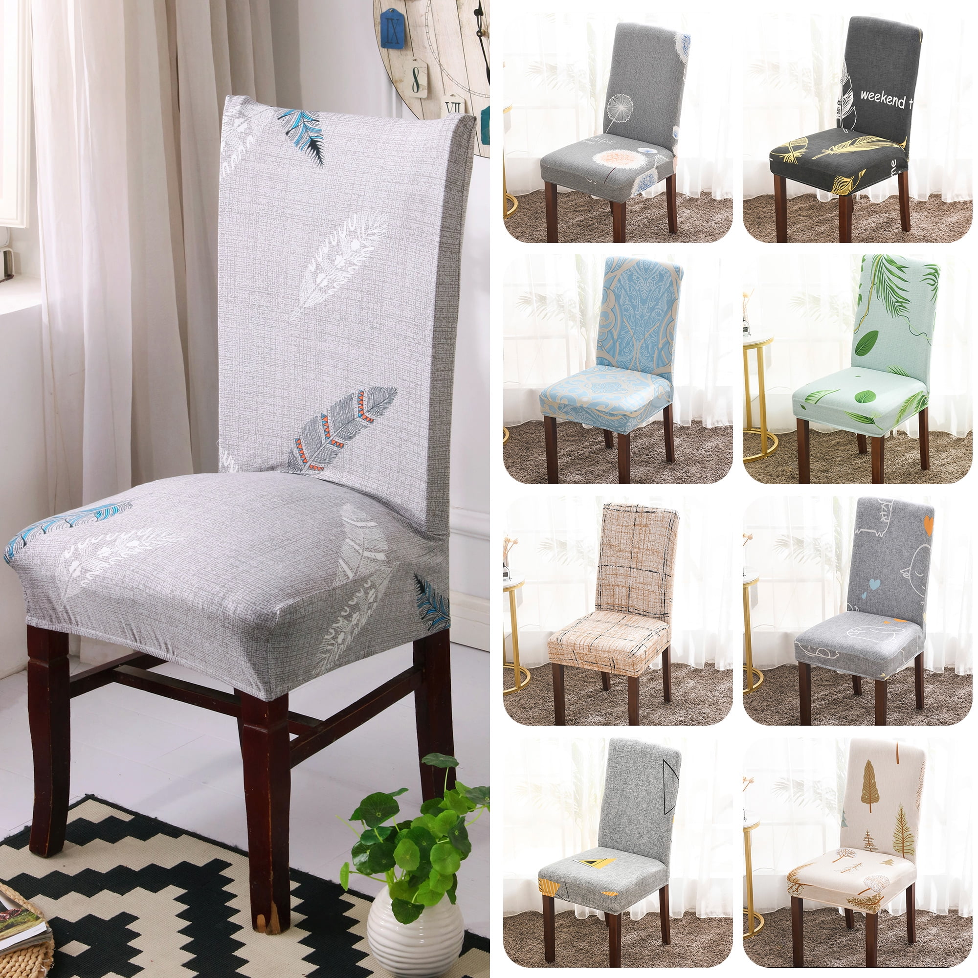 Set of 2/4/6/8 Stretch Removable Washable Dining Room Chair Seat Cover Slipcover 