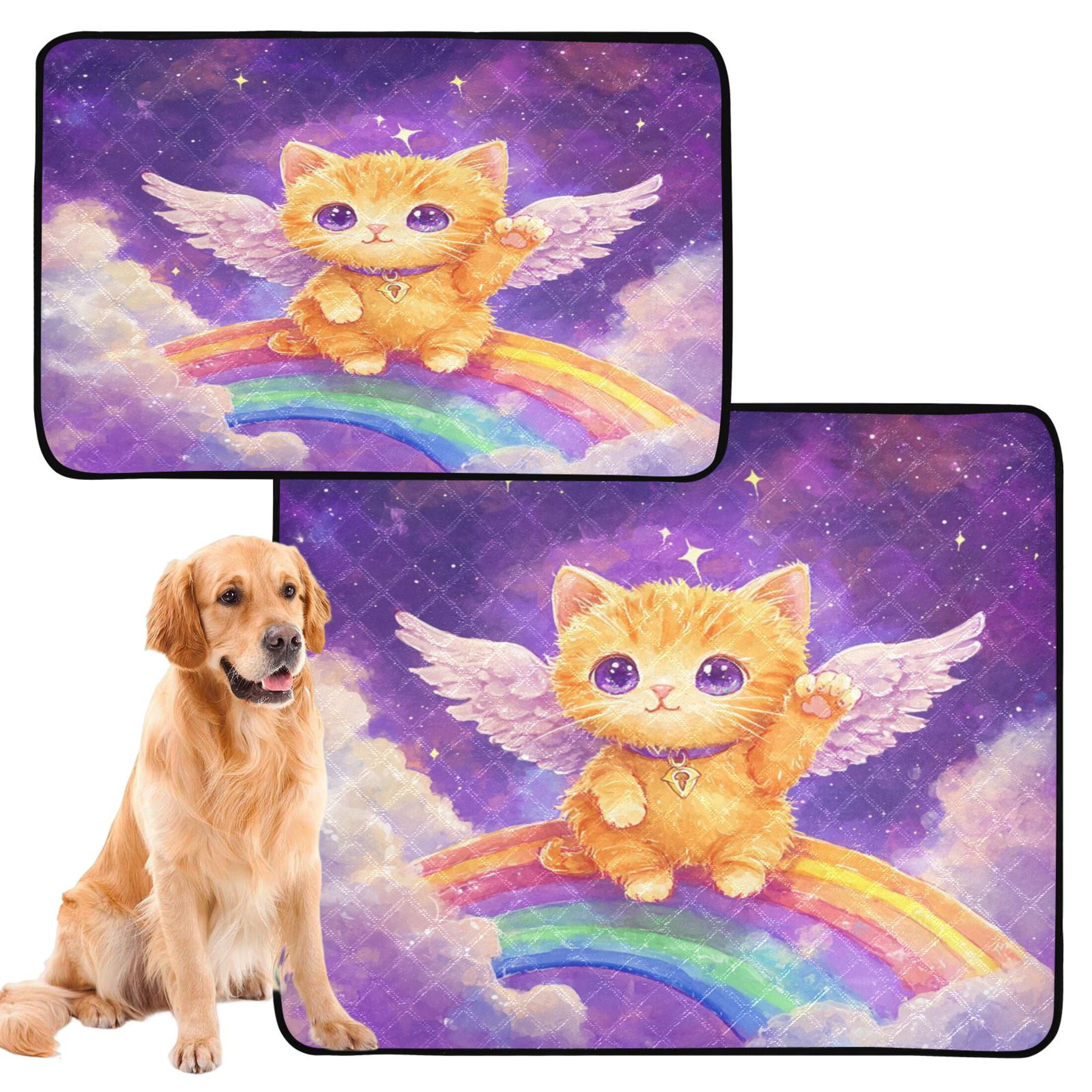 Qxltty Rainbow Angel Cat Cat litter Pads Pet Set of 3 Diaper Mats Center Anti-leakage Layer Absorbent Soft and Comfortable
