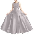 thumbnail image 2 of Girls' Sequin Embellished Satin Sleeveless Dress, Elegant formal gown for recitals, weddings and special occasions, 0-13 Years Gray 1-2 Years, 2 of 7