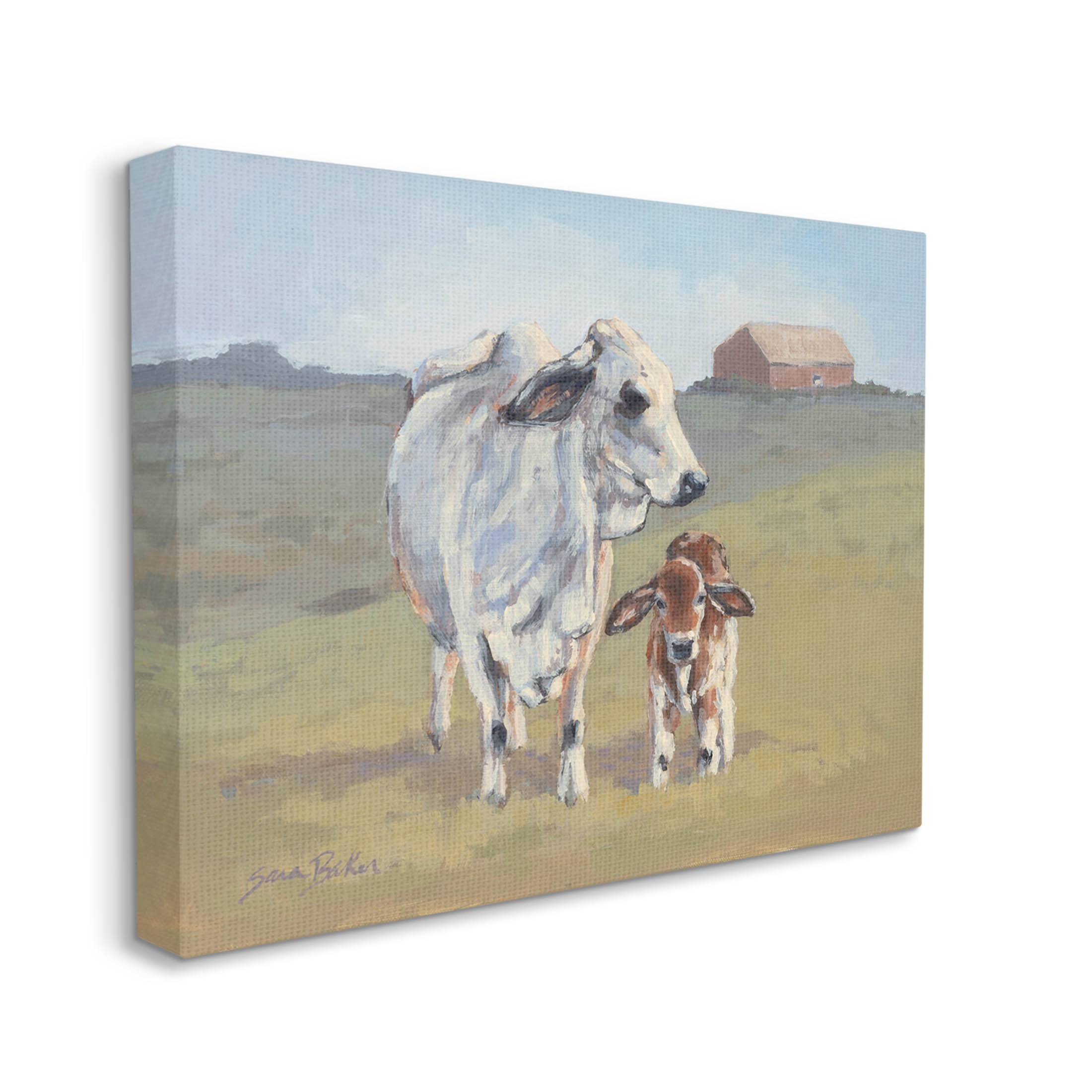 Baby Cow Family Farm Portrait Animals & Insects Painting Gallery Wrapped Canvas Print Wall Art