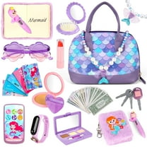 Flooyes Kids Makeup Toy Set Mermaid Pretend Play Handbag Toys For Girls, Beauty Makeup Toys With Necklace and Watch For Kids Girls 3 4 5 6 7 8 Birthday Gift Pink