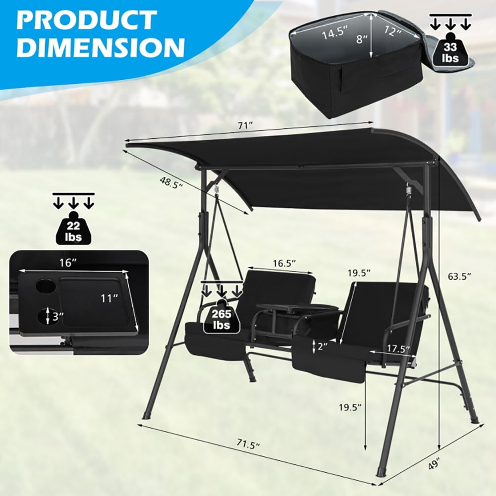Aimee Lii Porch Swing Chair with Adjustable Canopy, Swing Chair Outdoor, Black Aimee Lii Porch Swing Chair with Adjustable Canopy, Swing Chair Outdoor, Black