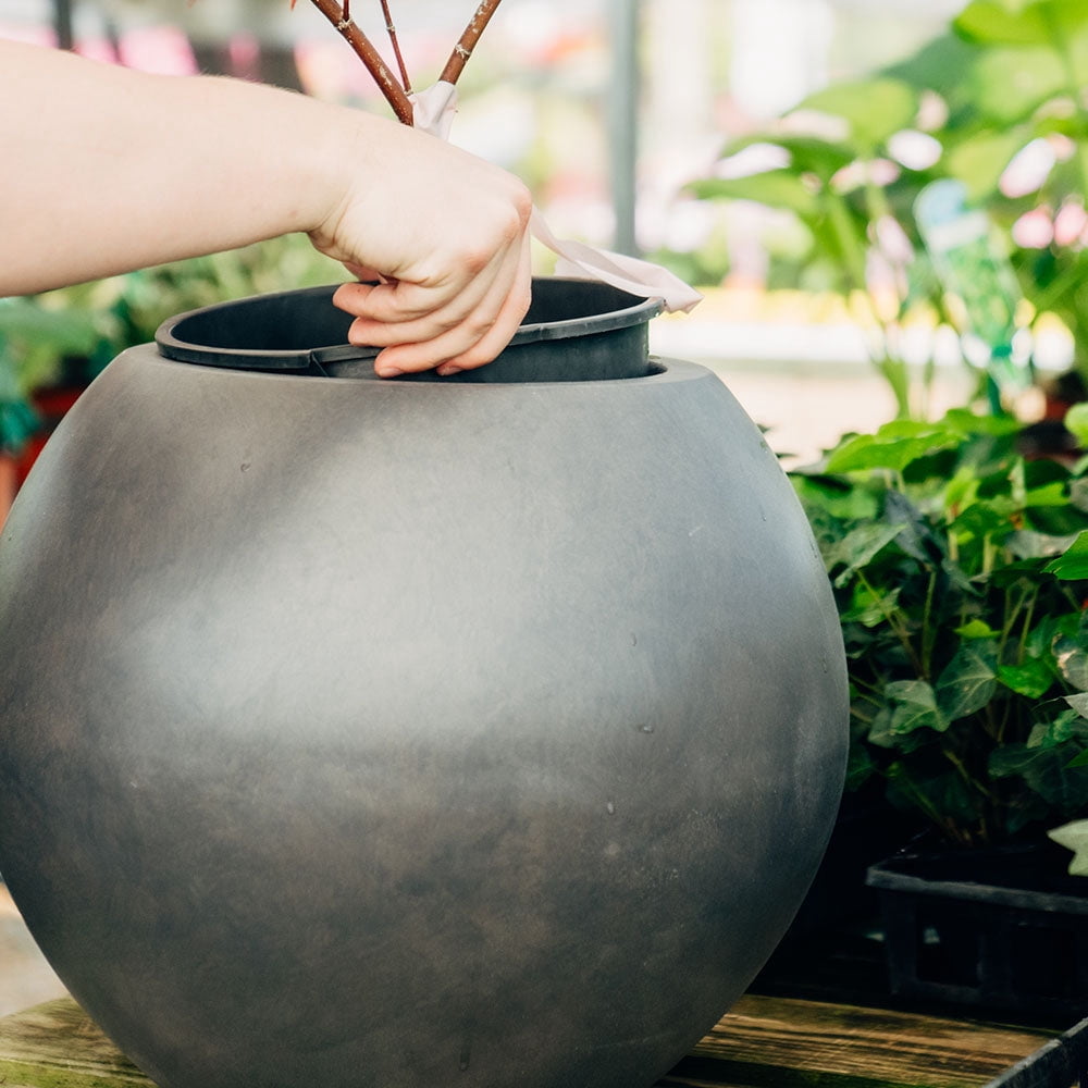 Ash & Ember 16" Round Sphere Charcoal Planter, 14 Gallon Lightweight Fiberstone Composite