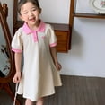 thumbnail image 4 of CHEEREAM Girls Polo Dress Puff Short Sleeve Heart Print School Uniform Summer Casual A-Line Dresses for 12Months-8Years Beige 2 Years, 4 of 9