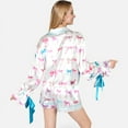 thumbnail image 4 of Lounge Women's Holiday Bow Print Pajama Set with Ribbon Tie Details and Button-Up Top - Large, Blue, 4 of 7