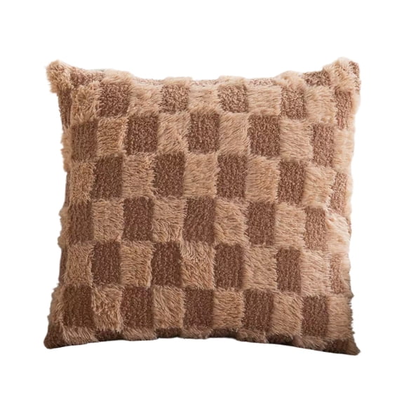 Comfortable Soft Faux Fur Throw Pillow Covers with Three Dimensional Craftsmanship,Decorative Pillow Cases Checkered 18x18 Set Square Cushion Covers for Couch Living Room Bedroom Farmhouse Decor
