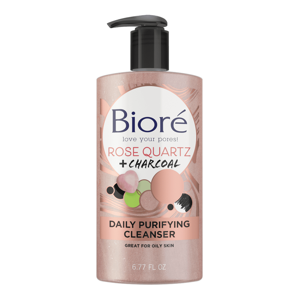 Biore Rose Quartz + Charcoal Daily Purifying Cleanser, OilFree, 6.77