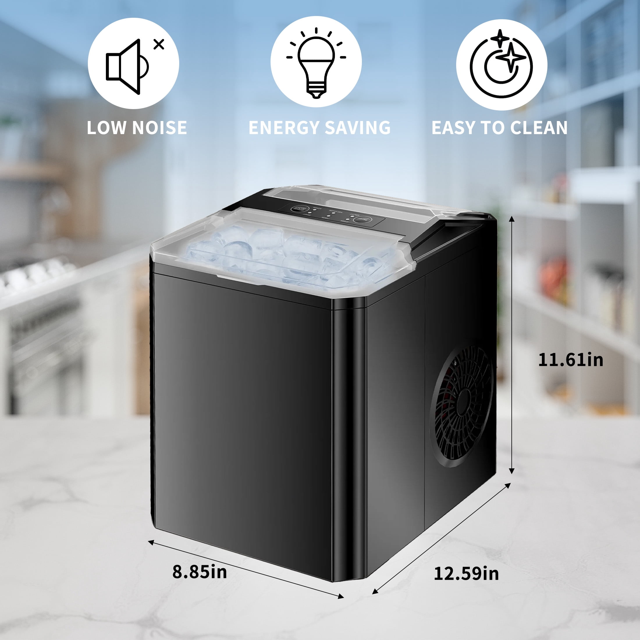 Countertop Ice Makers,Self-Cleaning Portable Ice Machine,26.5lbs in 24Hrs, 9 Cubes Ready in 8 Mins