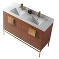 thumbnail image 2 of Fine Fixtures - Modern Wallnut 60" Bathroom Vanity Set, Satin Brass Hardware, Phoenix Sintered Stone Top, 2 of 4