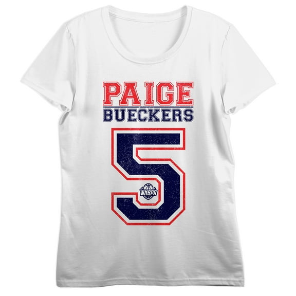 WNBPA - Paige Bueckers Player Name, Number 5, Star Icon on White Short Sleeve Adult T-Shirt-Small