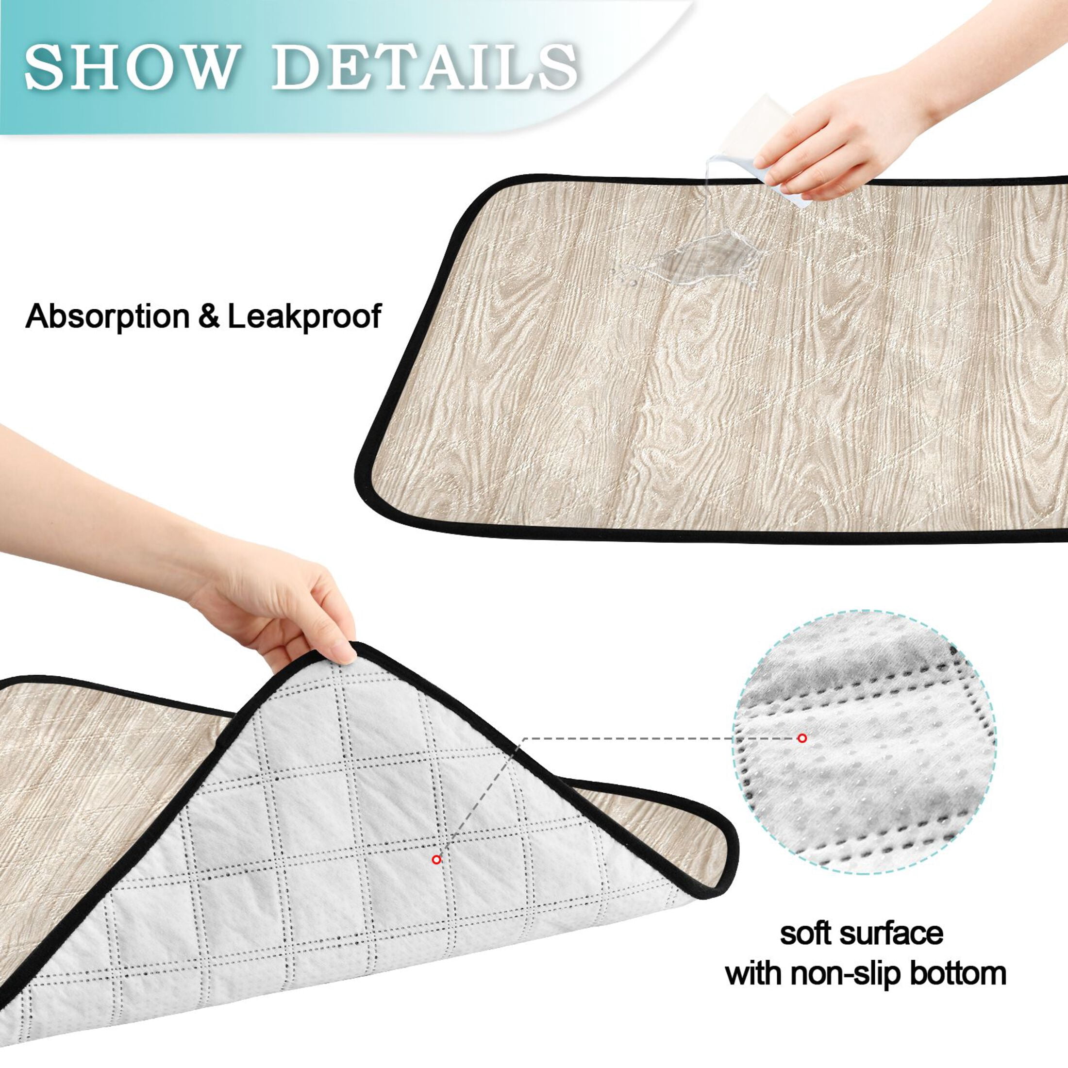 Washable Pet Pee Pads Soft Plush Absorbent Mat Non-Slip Floor Protector for for Dogs & Cats Beige Wood Grain Pattern