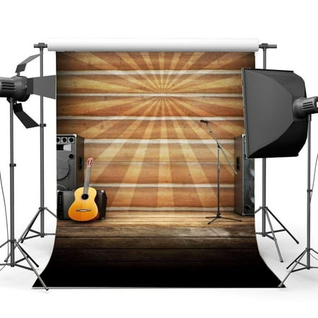 Image of ABPHOTO Polyester 5x7ft Shabby Guitar Band Concert Backdrop Hip Hop Stripes Wallpaper Gloomy Wood Floor West Cowboy Stage Photography Background for Boys Students School Show Photo Studio Props