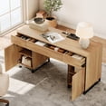 thumbnail image 4 of WAMPAT 59 inch Executive Desk, Modern Home Office Computer Desk with Drawers and Charging Station, Wooden Writing Workstation with File Cabinet Storage, Study Table for Work and Study, Oak, 4 of 10
