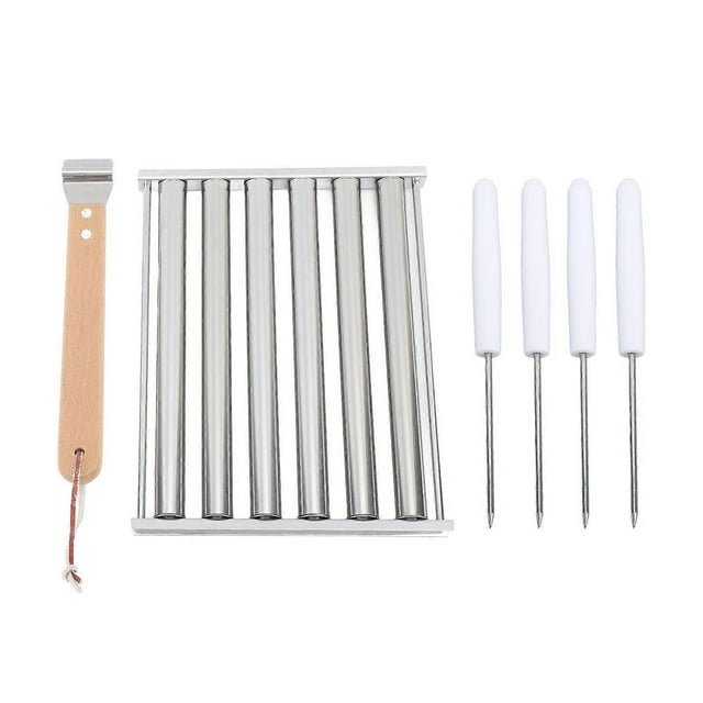Detachable Stainless Steel Hot Dog Sausage Roller Rack Steamer With Extra Long Wood Handle 4 Skewers 6 Stick Design BBQ Tools L